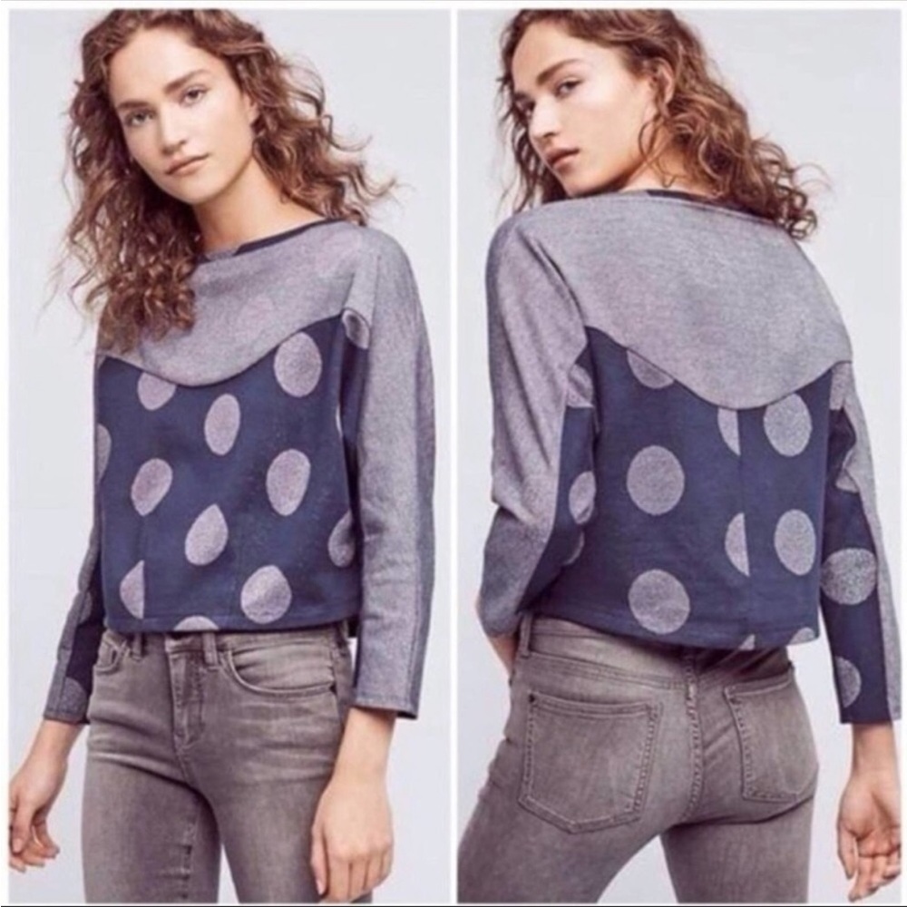 ANTHROPOLOGIE Postmark Polka Dot Cropped Shirt - Picture 1 of 12